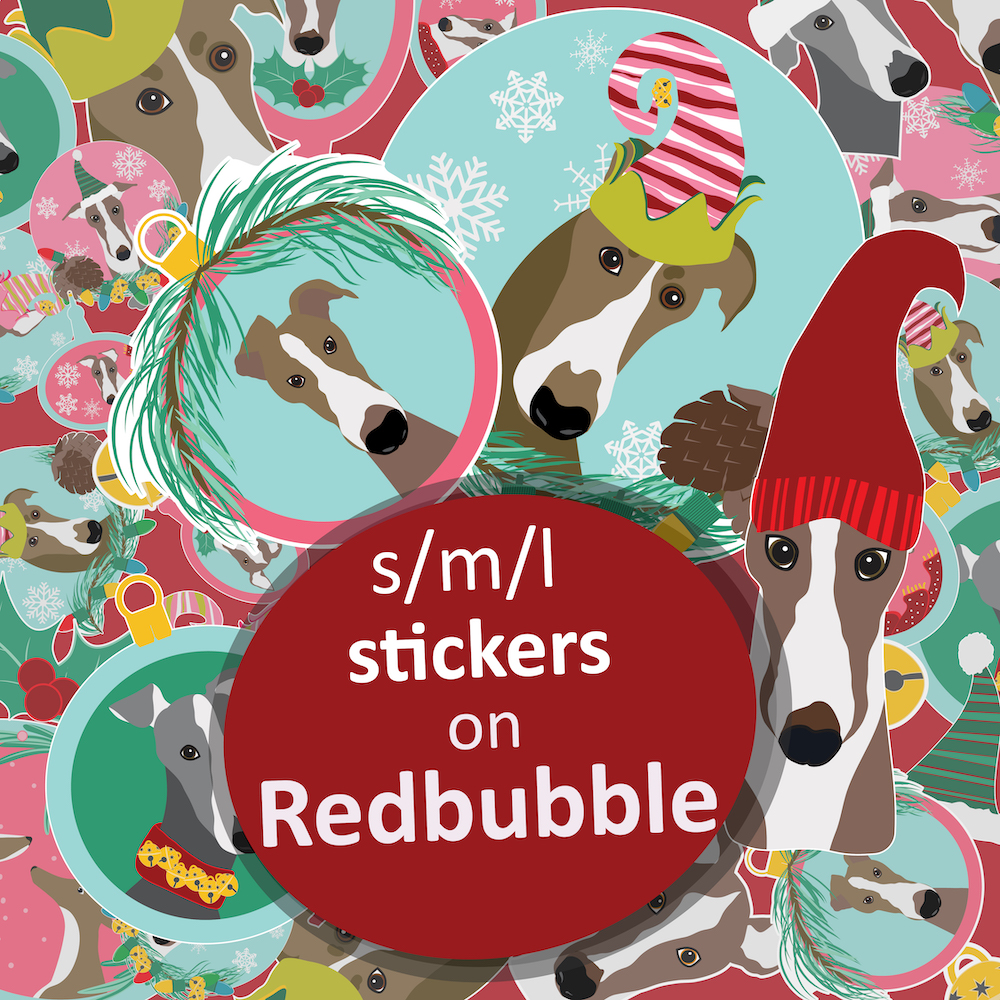 illustrated whippet stickers on RedBubble